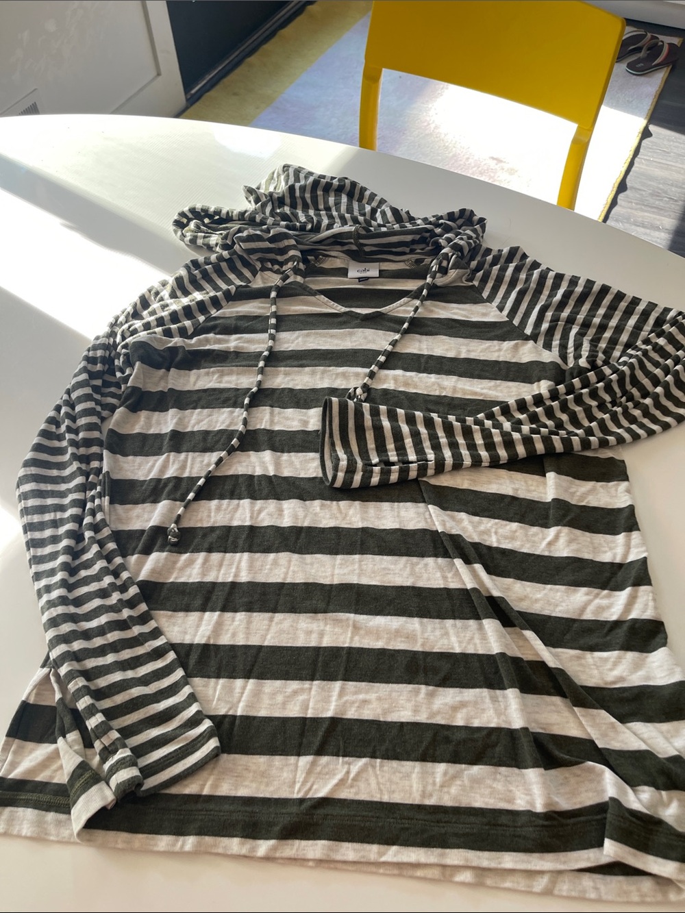 Striped Hooded Pullover - Olive & Cream